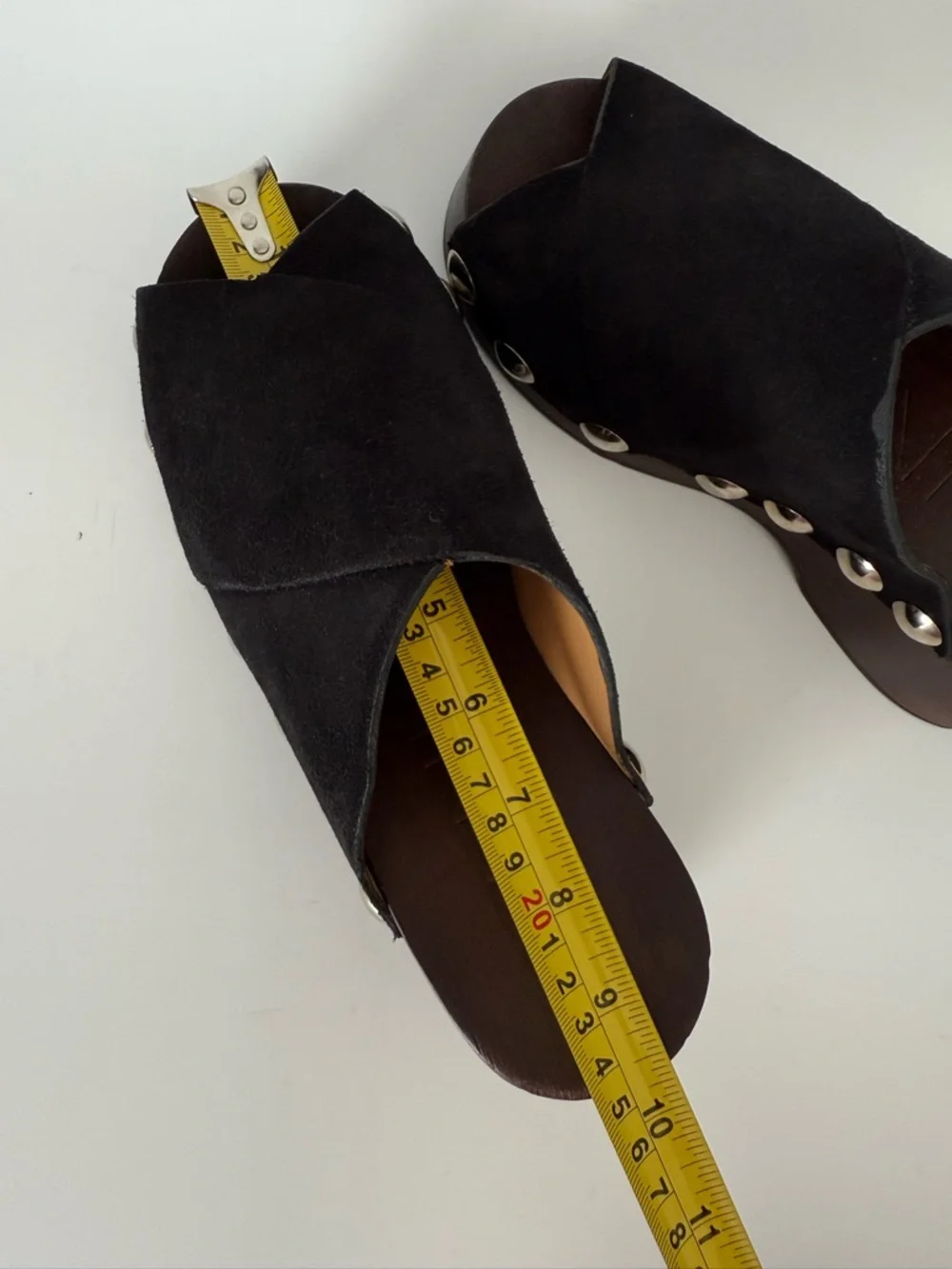 GANNI Retro Studded Wood Black Suede Clogs Open Toe Wedge - Picture 16 of 16